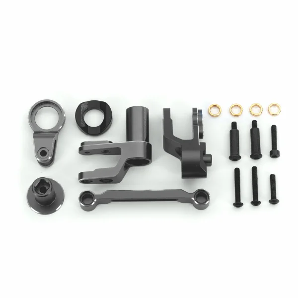 Traxxas Steering bellcranks, draglink (gray-anodised 6061-T6 aluminium)/ bellcrank bushing (1)/ 3x20mm BCS (with threadlock) (2)/ 3x20mm BCS (with threadlock) (2)/ 3x20mm shoulder screws (with threadlock) (2)/ 3x15mm BCS [(