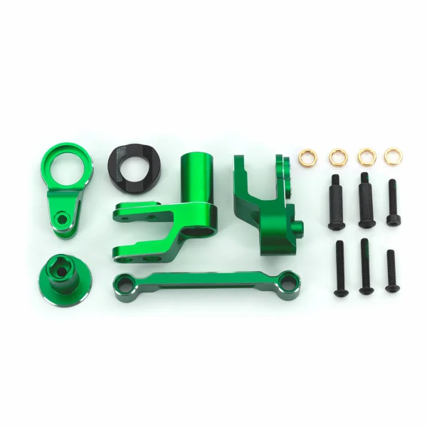 Traxxas Steering bellcranks, draglink (green-anodised 6061-T6 aluminium)/ bellcrank bushing (1)/ 3x20mm BCS (with threadlock) (2)/ 3x20mm BCS (with threadlock) (2)/ 3x20mm shoulder screws (with threadlock) (2)/ 3x15mm BCS [