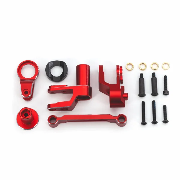 Traxxas Steering bellcranks, draglink (red-anodised 6061-T6 aluminium)/ bellcrank bushing (1)/ 3x20mm BCS (with threadlock) (2)/ 3x20mm BCS (with threadlock) (2)/ 3x20mm shoulder screws (with threadlock) (2)/ 3x15mm BCS (
