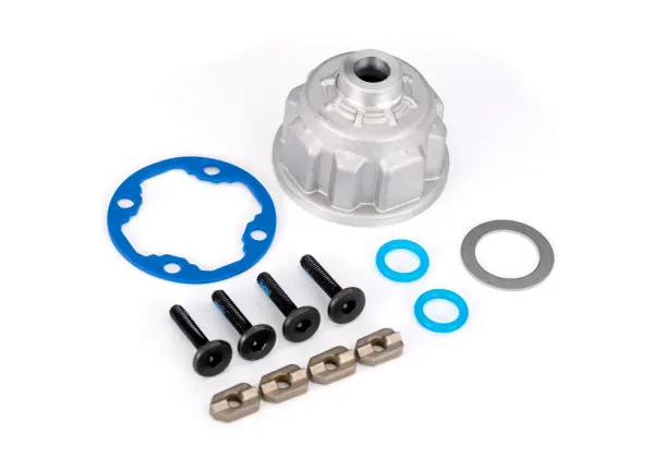 Traxxas Carrier, differential (aluminium)/ o-ring gaskets (2)/ ring gear gasket/ spacers (4)/ 12.2x18x0.5 MW/ 3x15mm flat-head machine screws (with threadlock) (4) — image 2 of 2