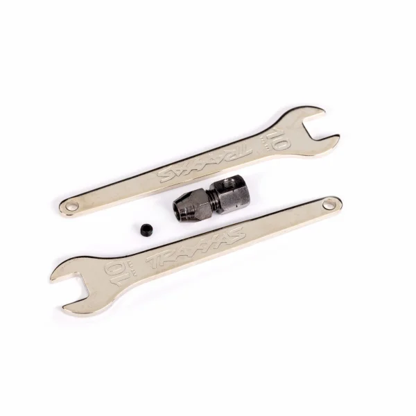 Traxxas Motor coupler, collet style/ GS 4x3 (with threadlock) (1)/ Wrench, 10mm (2)