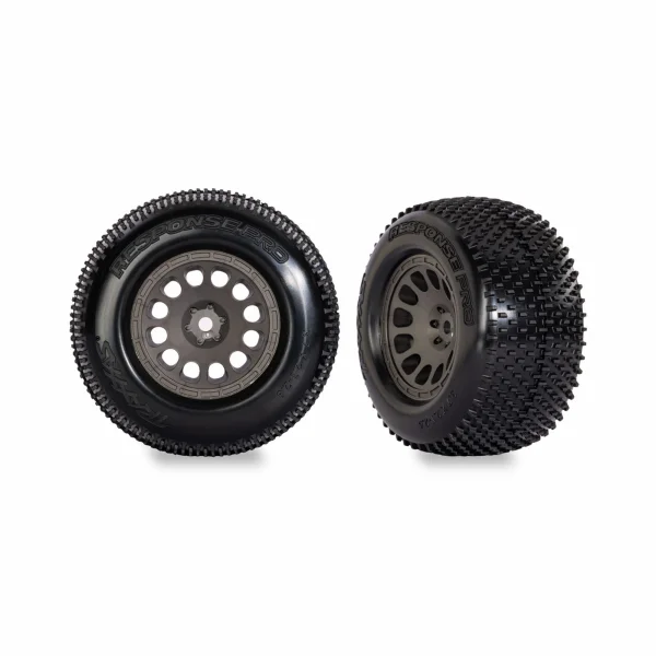 Traxxas Tyres + wheels, assembled (charcoal grey wheels, dual profile (2.1 outer, 2.6 inner), Response Pro tyres, foam inserts) (2)
