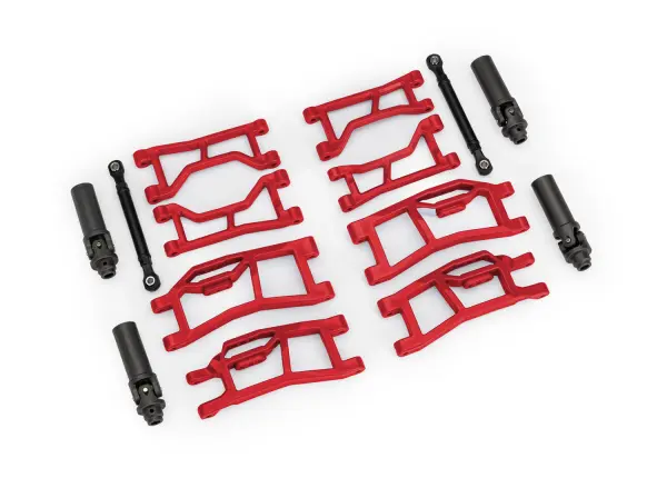 Traxxas Suspension kit, Mini MAXX WideMaxx, red (includes front + rear suspension arms, front toe links + outer half shafts (extended) &mdash; image 2 of 2