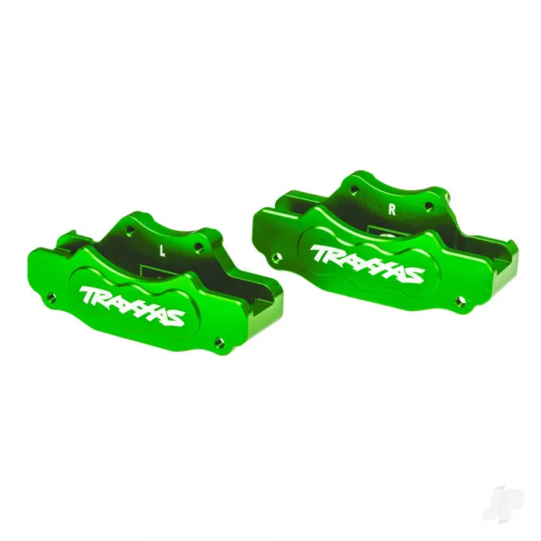 Traxxas Brake calipers, front (left + right) (green-anodised 6061-T6 aluminium), 3x10mm CS (with threadlock) (4), 2.5x8mm BCS (with threadlock) (4) — image 2 of 2