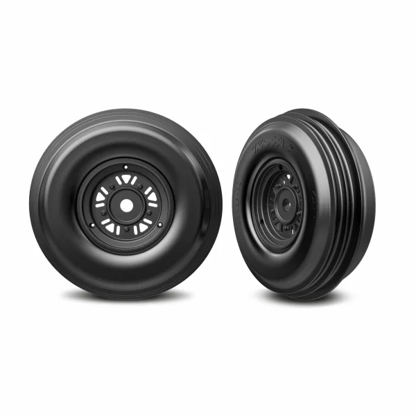 Traxxas Wheels + Tyres, Assembled, Glued (Pro Scale Sand Car black wheels, ribbed tires, dual profile (3.2 outer, 4.9 inner), foam inserts) (front) (1 left, 1 right)