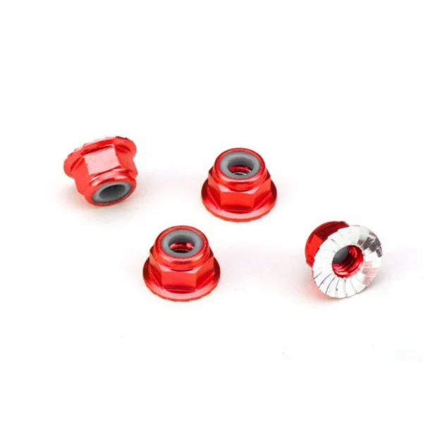 Traxxas M4 Flanged Nylon Locking Nuts - Serrated Red Aluminium (4)