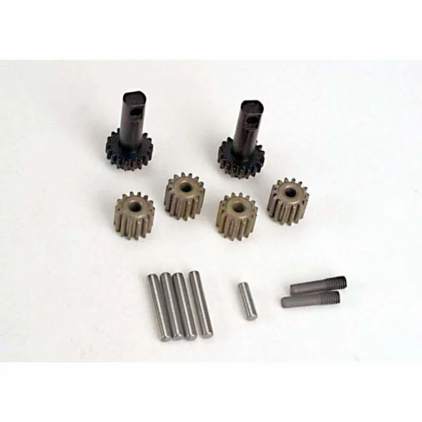 Traxxas Planet gears (4)/ planet shafts (4)/ sun gears (2)/sun gear alignment shaft (1) all hardened steel