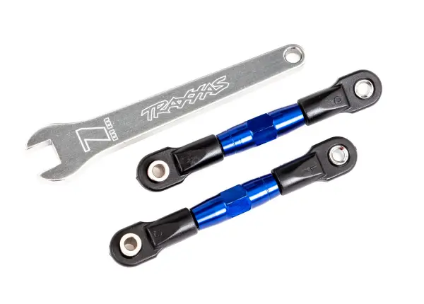 Traxxas Camber links, rear (TUBES blue-anodised, 7075-T6 aluminium, stronger than titanium) (2) (assembled with rod ends and hollow balls)/ aluminium wrench (1) (fits Drag Slash) &mdash; image 2 of 2