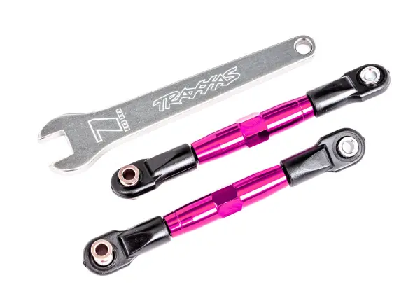 Traxxas Camber links, front (TUBES pink-anodised, 7075-T6 aluminium, stronger than titanium) (2) (assembled with rod ends and hollow balls)/ aluminium wrench (1) (fits Drag Slash) — image 2 of 2