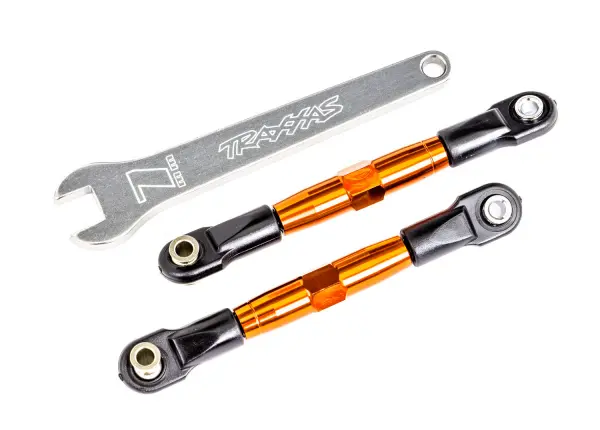 Traxxas Camber links, front (TUBES orange-anodised, 7075-T6 aluminium, stronger than titanium) (2) (assembled with rod ends and hollow balls)/ aluminium wrench (1) (fits Drag Slash) &mdash; image 2 of 2