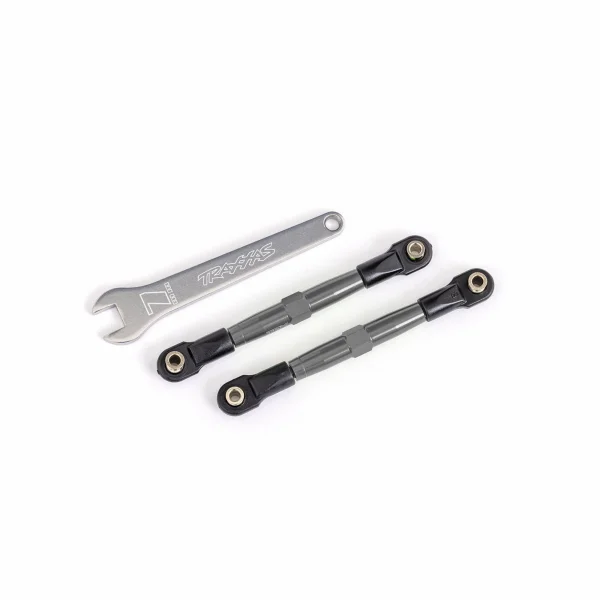 Traxxas Toe links, front (TUBES charcoal gray-anodised, 7075-T6 aluminium, stronger than titanium) (2) (assembled with rod ends and hollow balls)/ aluminium wrench (1) (fits Drag Slash)