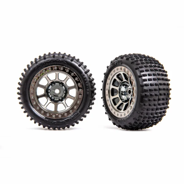 Traxxas Tyres + wheels, assembled (2.2 black chrome wheels, Alias 2.2 Tyres) (2) (Bandit rear, medium compound with foam inserts)