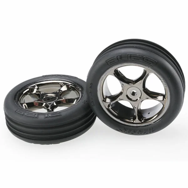 Traxxas Alias Tires with Tracer 2.2 Black Chrome Wheels (assembled glued) (front) — image 1 of 3