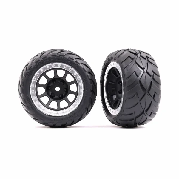 Traxxas Tyres + wheels, assembled (2.2 graphite gray, satin chrome beadlock wheels, Anaconda 2.2 Tyres with foam inserts) (2) (Bandit rear)