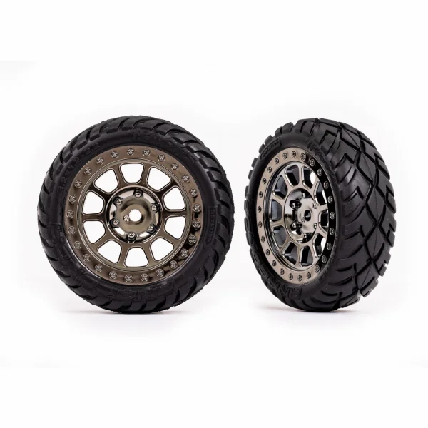 Traxxas Tyres + wheels, assembled (2.2 black chrome wheels, Anaconda 2.2 Tyres with foam inserts) (2) (Bandit front)