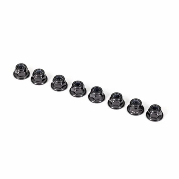 Traxxas Nuts, 3mm nylon locking, flanged, black (8)
