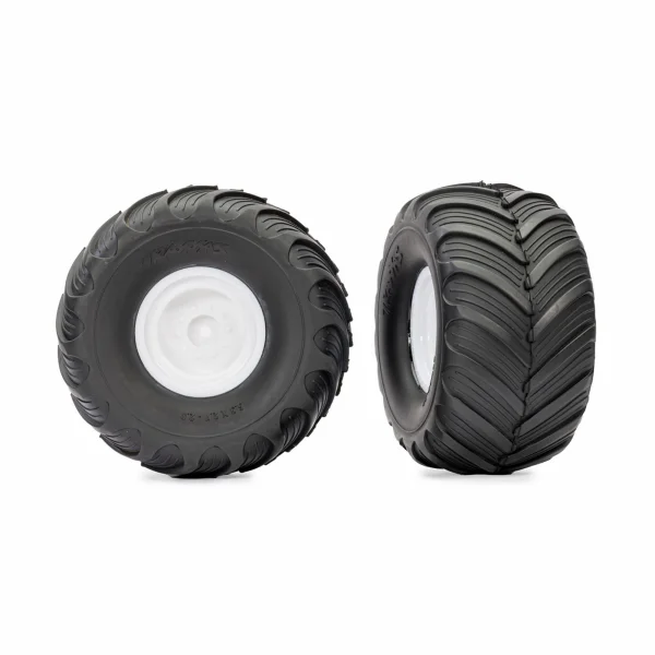Traxxas Wheels + Tyres, assembled, glued (white wheels, Terra Groove dual profile tyres, foam inserts) (2)