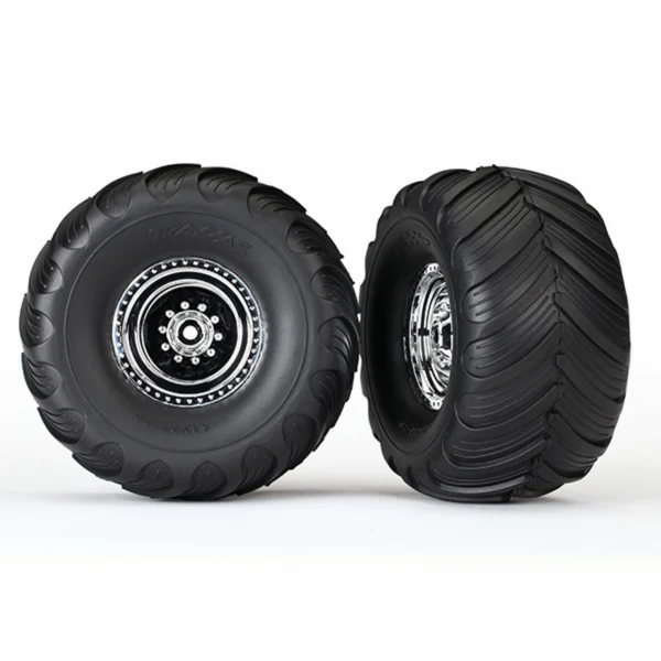 Traxxas Tires wheels assembled glued (chrome wheels Terra Groove dual profile tires foam inserts) (electric rear) (2)