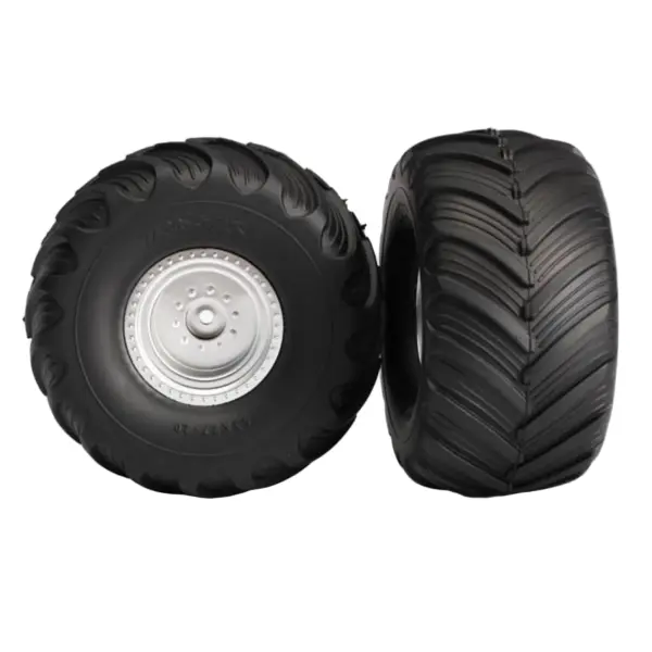 Traxxas Tires wheels assembled glued (satin chrome wheels Terra Groove dual profile tires foam inserts) (nitro rear/ electric front) (2) — image 1 of 3