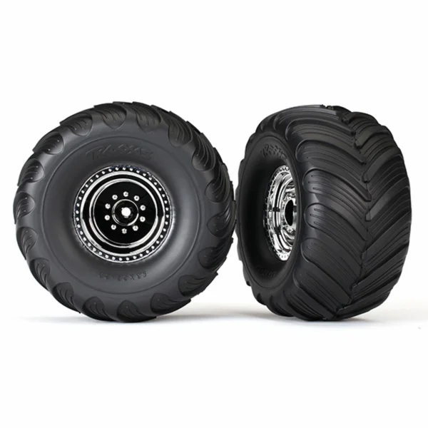 Traxxas Tires wheels assembled glued (chrome wheels Terra Groove dual profile tires foam inserts) (nitro rear/ electric front) (2)