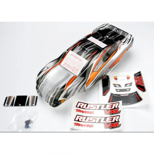 Traxxas Body Rustler VXL ProGraphix (replacement for the painted body. Graphics are printed requires paint final color application)/window lights decal sheet/ wing and Aluminium hardware