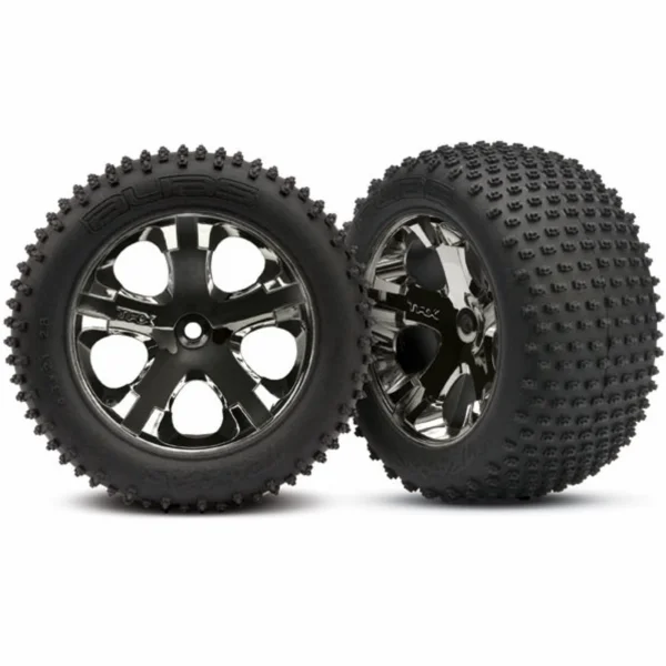 Traxxas Alias tires All Star black chrome wheels foam inserts (assembled and glued) (rear) (2) (TSM rated)