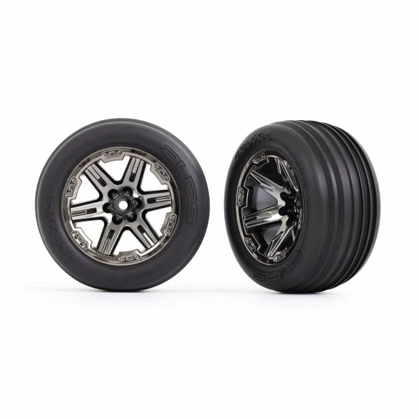 Traxxas Tyres + wheels, assembled, glued (2.8) (RXT black chrome wheels, ribbed Tyres, foam inserts) (electric front) (2)