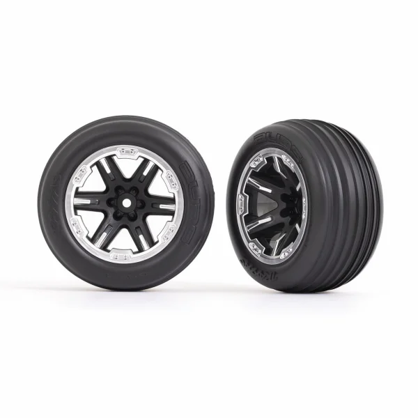 Traxxas Tyres + wheels, assembled, glued (2.8) (RXT black + satin wheels, ribbed Tyres, foam inserts) (electric front) (2)