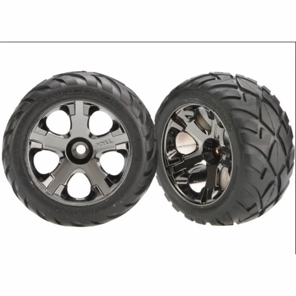 Traxxas Anaconda Tyres Pre-Glued On Black Chrome Nitro Front Wheels (pair)