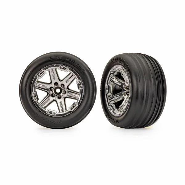 Traxxas Tyres + wheels, assembled, glued (2.8) (RXT chrome wheels, ribbed tyres, foam inserts) (electric front) (2)