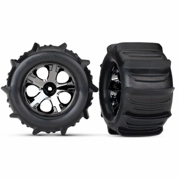 Traxxas 2.8 Paddle Tyres Assembled on Nitro Rear/Electric Front Wheels - 1 Pair