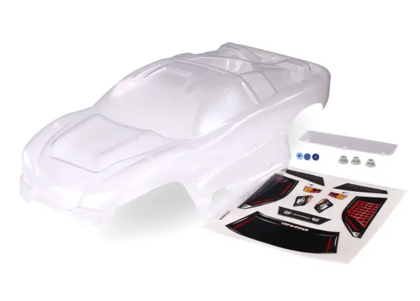 Traxxas Body Nitro Rustler (clear requires painting)/window grill lights decal sheet/ wing and Aluminium hardware — image 4 of 4