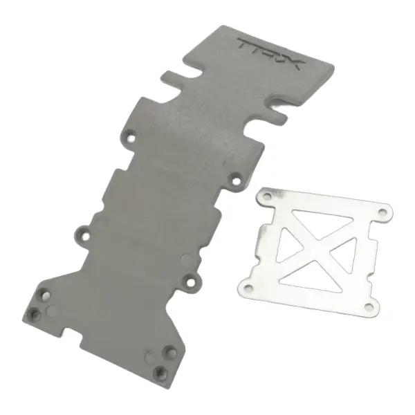 Traxxas Skidplate rear plastic (grey)/ stainless steel plate — image 1 of 3
