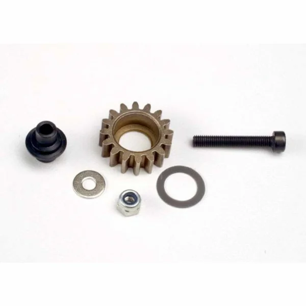 Traxxas Idler gear steel (16-tooth)/ idler gear shaft/ 3x8mm flat metal washer/ 8x12x0.5mm PTFE-coated washer/ 3x6mm flat metal washer/ 3mm nylon locknut 3x20mm cap hex machine screw