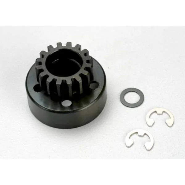 Traxxas Clutch bell (15-tooth)/5x8x0.5mm fiber washer (2)/ 5mm e-clip (requires 5x11x4mm ball bearings part 4611) (1.0 metric pitch)