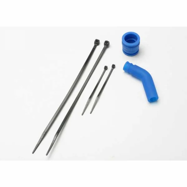 Traxxas Pipe coupler molded (blue)/ exhaust deflecter (rubber blue)/ cable ties long (2)/ cable ties short (2)
