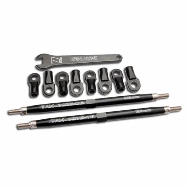 Traxxas 7075-T6 carbon black Aluminium TUBES toe links (128mm fits front or rear) (2)/ rod ends rear (4)/ rod ends front (4)/ wrench (1)