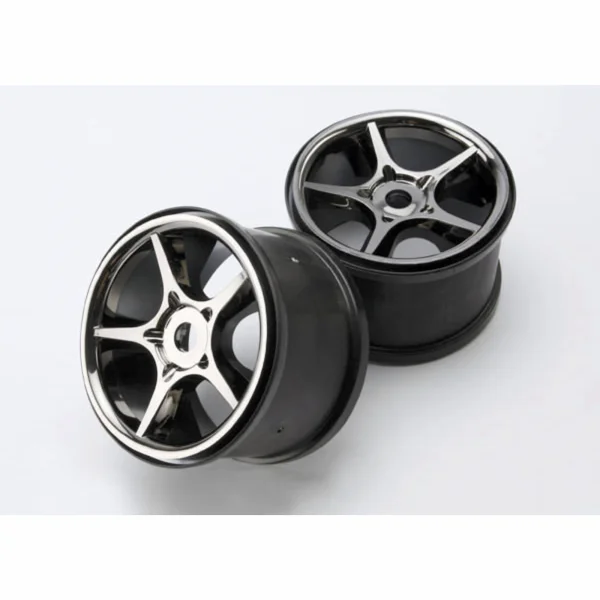 Traxxas Gemini 3.8 Wheels (black chrome) (2) (use with 17mm splined wheel hubs nuts part 5353X)