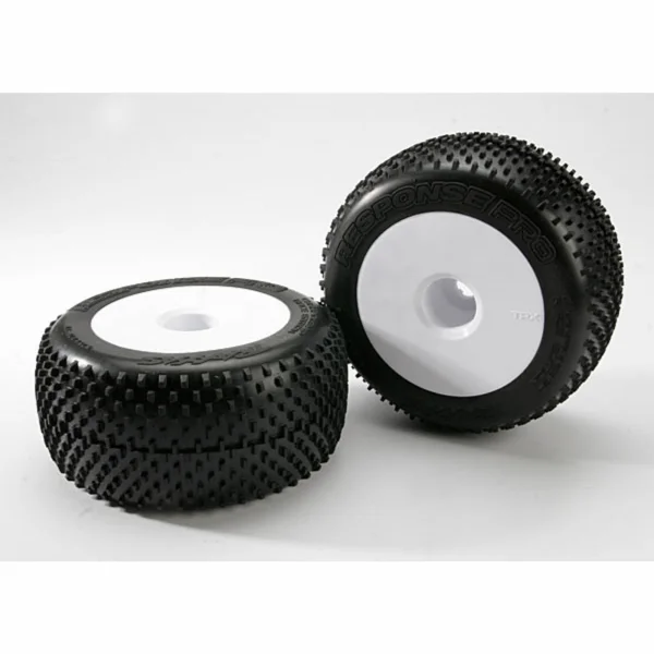 Traxxas Response Pro Tyres - Pre Glued On 3.8 White Dish Wheels - 17mm Traxxas Splined Fitting - Pair