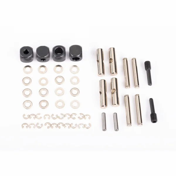Traxxas U-joints, driveshaft (carrier (4)/ 4.5mm cross pin (4)/ 3mm headed pin (4)/ 4x15mm screw pin (2)/ hex pin (2)/ e-clips (6)/ 3x6x0.5 MW (4) (metal parts for 2 driveshafts)