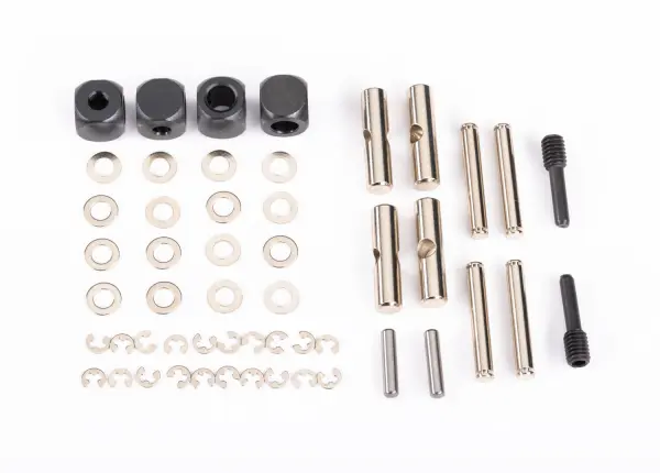 Traxxas U-joints, driveshaft (carrier (4)/ 4.5mm cross pin (4)/ 3mm headed pin (4)/ 4x15mm screw pin (2)/ hex pin (2)/ e-clips (6)/ 3x6x0.5 MW (4) (metal parts for 2 driveshafts) — image 2 of 2