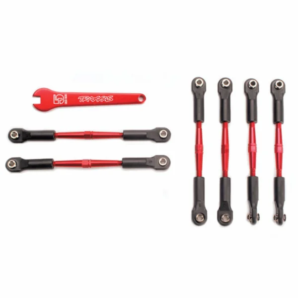 Traxxas Complete set of red-anodized Aluminium turnbuckles and red-anodized Aluminium 5mm wrench (includes:camber links 58mm (4)/ front toe links 61mm (2) (assembled with rod ends and hollow balls)