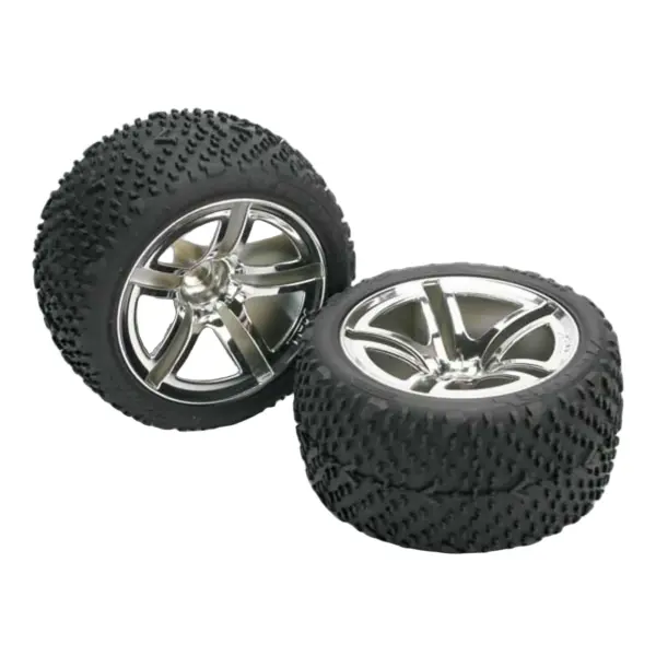 Traxxas Victory Tyres Pre Glued On Twin Spoke Chrome Wheels - 12mm Hex Fit — image 1 of 3