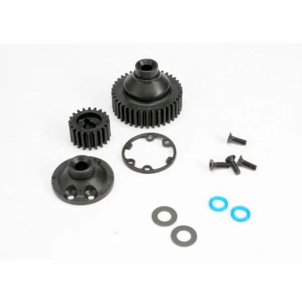 Traxxas Gears differential 38-T (1)/ differential drive gear 20-T/ side cover plate (1)/ gasket (1)/ output gear seals (x-ring) (2)/ 2.5x8mmCCS (4)/ 5x10x.5mmTW (2)