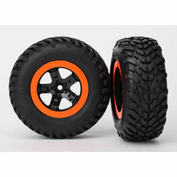 Traxxas Tires wheels assembled glued (SCT black orange beadlock wheels dual profile (2.2 outer 3.0 inner) SCT off-road racing tire foam inserts) (2) (4WD f/r 2WD rear) (TSM rated)