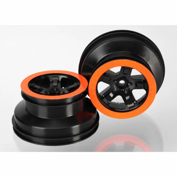 Traxxas Wheels SCT black orange beadlock style dual profile (2.2 outer 3.0 inner) (4WD f/r 2WD rear) (2)