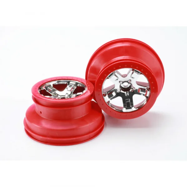 Traxxas Short Course Chrome SCT Wheels - Red Beadlock - 12mm Hex (2) (2WD Front)