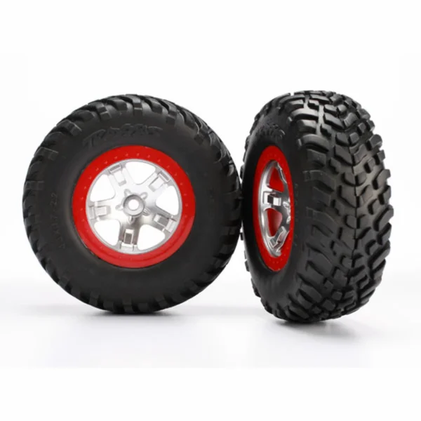 Traxxas SCT Soft Short Course Tyres on SCT Chrome/Red Wheels - 12mm Hex (2)