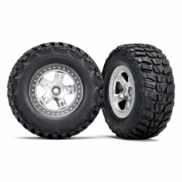 Traxxas Tires wheels assembled glued (SCT satin chrome beadlock style wheels Kumho tires foam inserts) (2) (2WD front)
