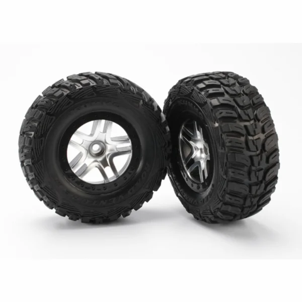 Traxxas Tires wheels assembled glued (SCT Split-Spoke satin chrome black beadlock style wheels Kumho tires foam inserts) (2) (2WD front)